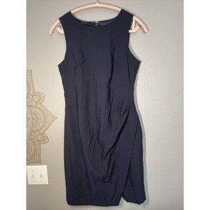 Banana Republic Dress Size 8 Navy Blue Shift Sleeveless Ruched Side Work Wear